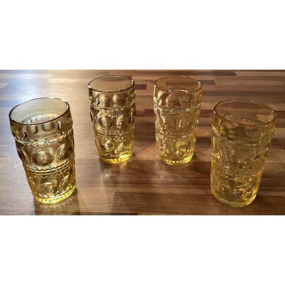 Set of 4 Colony Crystal Color Crown Honey Gold Pattern Tumbler 5.25” - Picture 7 of 10
